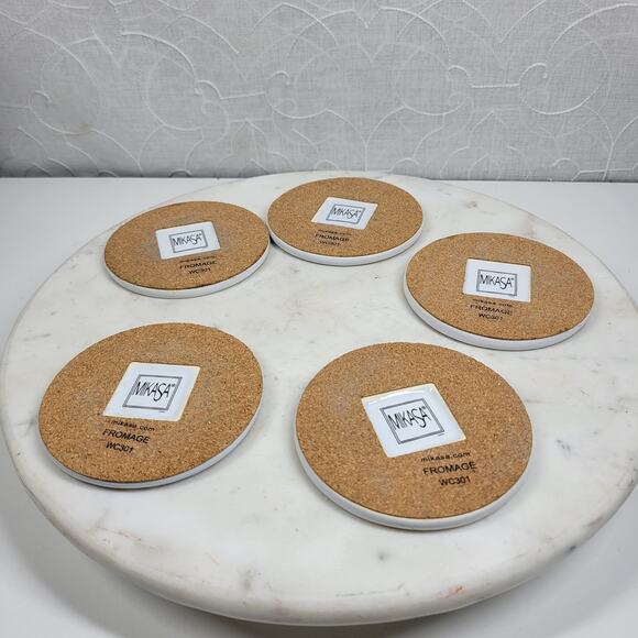 Mikasa Fromage WC301 Coasters Set of 5 French Cheese Label Ceramic Cork Back - Picture 9 of 16